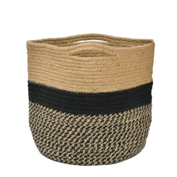 Jute Basket | Black Zigzag, Circle | 8, 12 Inches | Set of 2 - Picture 4 of 6